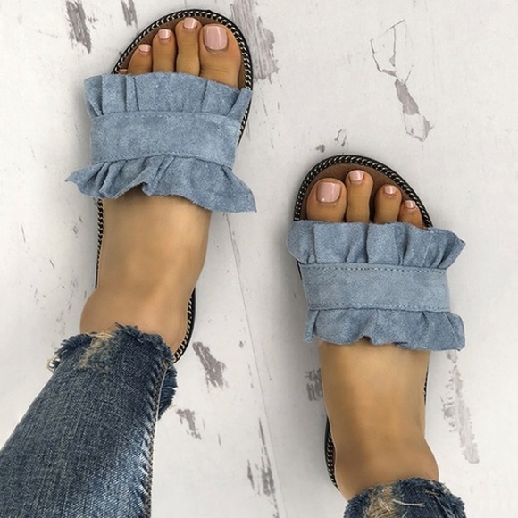 Denim blue slides New size 7.5 8 - Picture 3 of 5